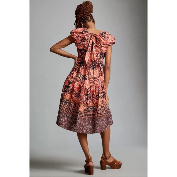 ANTHROPOLOGIE Floral Pleated Bodice Tiered V-Neck Babydoll Dress Red Size 8 NWT - Picture 9 of 9